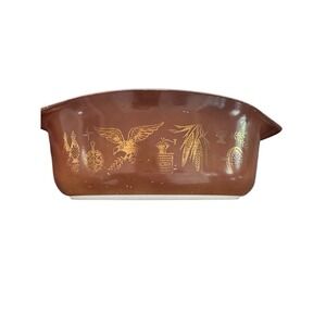 Pyrex Casserole Dish 1.5Qt Oval Brown Gold Eagle Americana (043) Retro W/O Lid